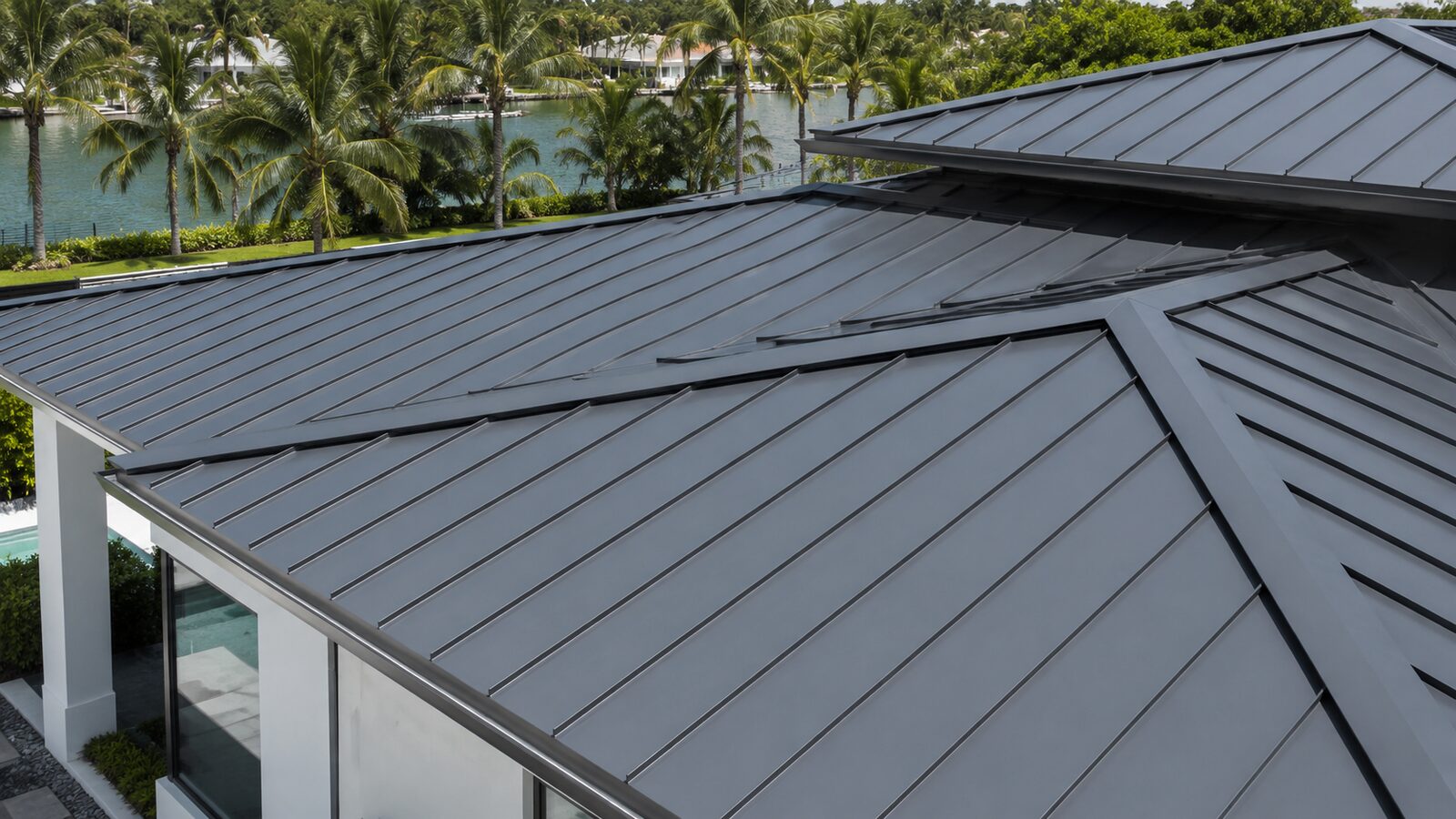 Standing seam metal roof installation on a Greater Miami building